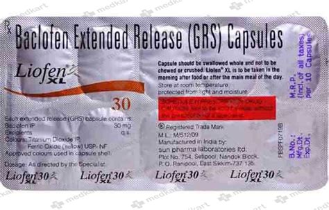 LIOFEN XL 30MG TABLET 10'S : View Price, Combination and Alternatives ...