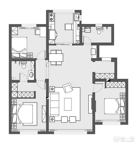 杭州140平米欧式风格三室两厅室内装修图CAD图纸_土木在线
