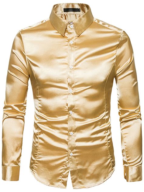 Hirigin Mens Satin Dress Shirts Regular Fit Silk Casual Long Sleeve ...
