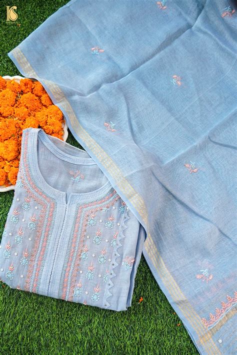 Chikankari Pure Mal Chanderi Suit Set – Khinkhwab