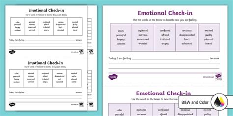 Emotional Check-in Worksheet for 3rd-5th Grade