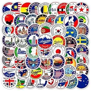 iDream Self-Adhesive World Travel Flag Logo Stickers (Set of 60 ...