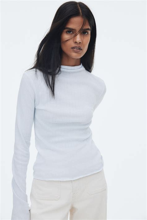 Women's Light blue Ribbed turtleneck top | H&M IN