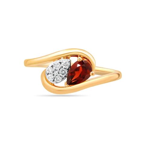 14 KT Yellow Gold Toi et Moi Diamond and Red Garnet Ring