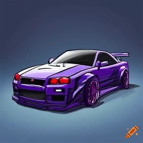 Cartoon depiction of a nissan r34 gtr from fast and furious on Craiyon