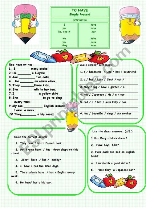 Image result for Simple Present Have Worksheet