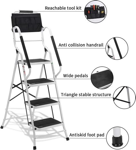 Buy Step Ladder, Folding 4-Step Safety Step Ladder Padded Side ...