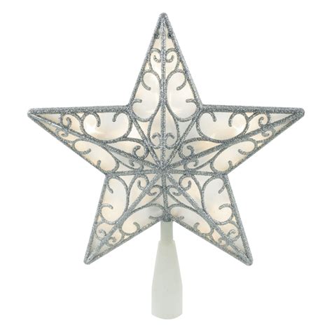 Northlight 9" LED Lighted Silver Glitter Star Christmas Tree Topper ...
