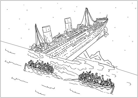 The Titanic sinking, with passengers escaping in lifeboats - Titanic ...