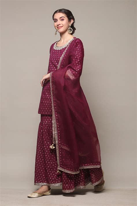 Wine Art Silk Straight Kurta Garara Suit Set