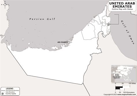United Arab Emirates Outline Map | United Arab Emirates Outline Map with State Boundaries