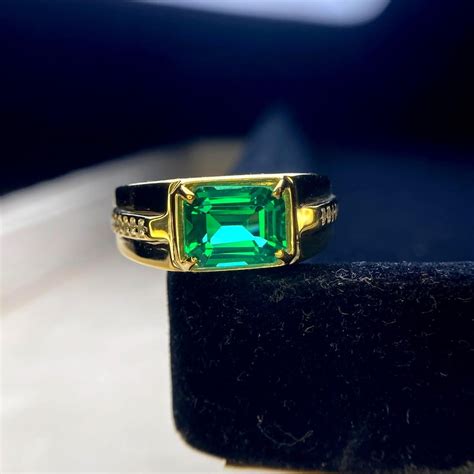 Buy 14k Solid Gold Emerald Wedding Ring for Men, 3ct Emerald Cut, May ...