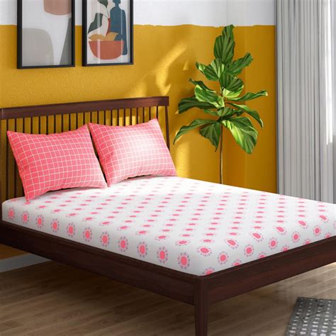 Buy PORTICO Hashtag Pink Printed Cotton King Bedsheet Set - 229 cm x ...