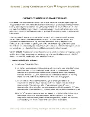 Fillable Online Sonoma County Emergency Shelter Standards. Sonoma ...
