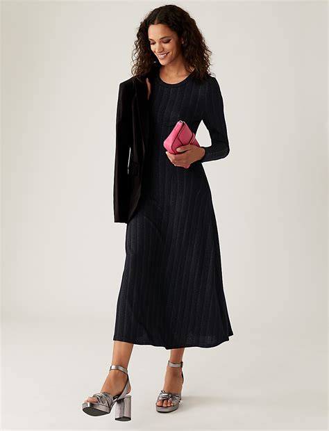 Buy Jersey Ribbed Sparkly Midi Column Dress at Marks & Spencer