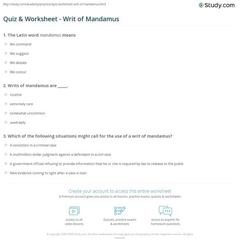Quiz & Worksheet - Writ of Mandamus | Study.com