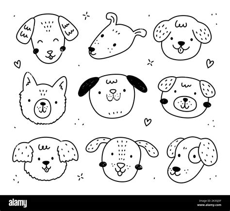 Doodle set of happy dogs and puppies isolated on white background. Cute ...