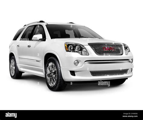 White 2012 GMC Acadia Denali Luxury Crossover Vehicle. Isolated car on white background with ...