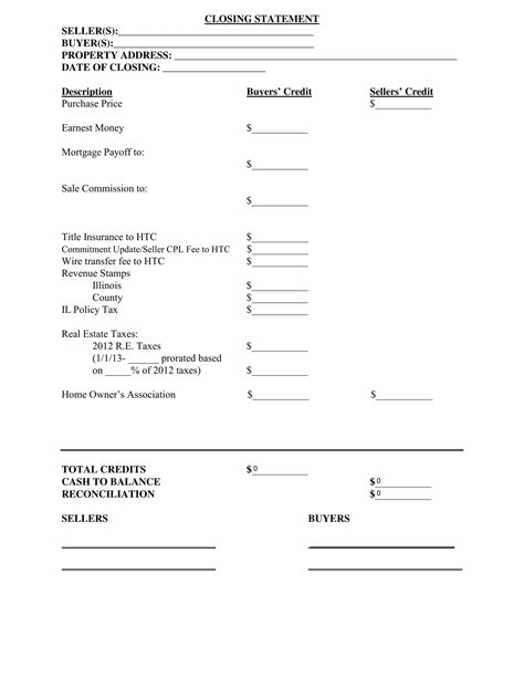 Sample Real Estate Closing Statement at Teresa Huffman blog