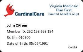 USA Virginia Medicaid Plan First medical card template in PSD format