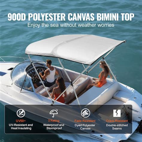 VEVOR 61"-66"w 3 Bow Bimini Top Boat Cover, 900d Polyester Canopy with ...