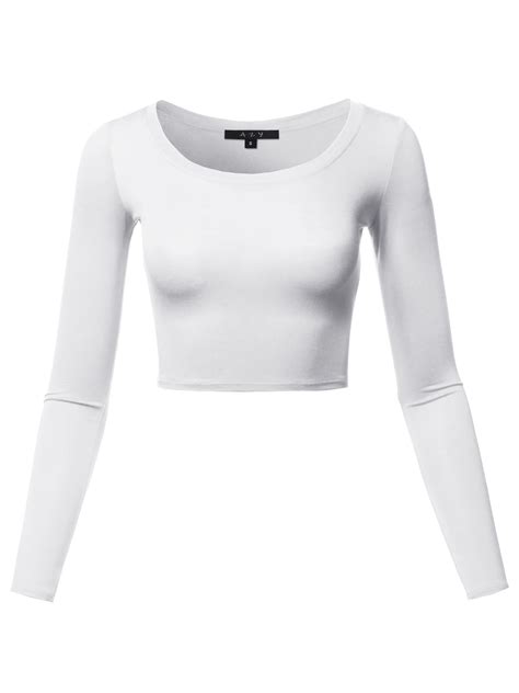 A2Y Women's Basic Solid Stretchable Scoop Neck Long Sleeve Crop Top ...