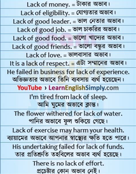 Sentence Making | Lack of - Learn English Simply