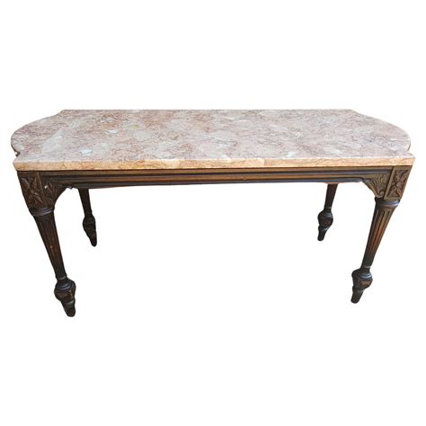 Mid Century Victorian Style Carved Mahogany Marble Top Cocktail Table ...