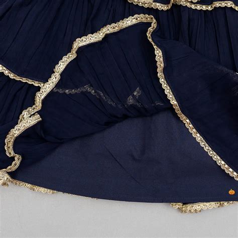 Buy Navy Blue Layered Girls Lehenga Choli – Mumkins