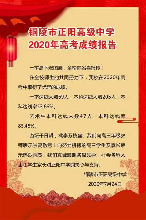 2020铜陵市正阳高级中学高考喜报成绩、一本二本上线人数情况,精英中考网