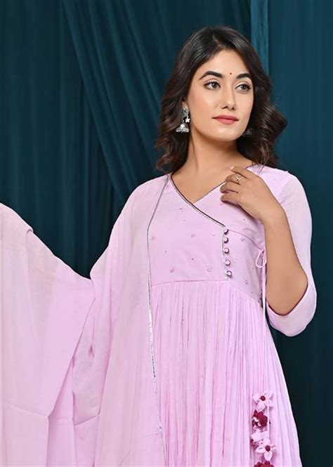 Gorgeous Mulmul Angrakha Anarkali Suit Set of Three for Women