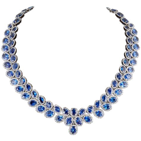 Fabulous 74 carat Sapphire Diamond gold Necklace For Sale at 1stdibs
