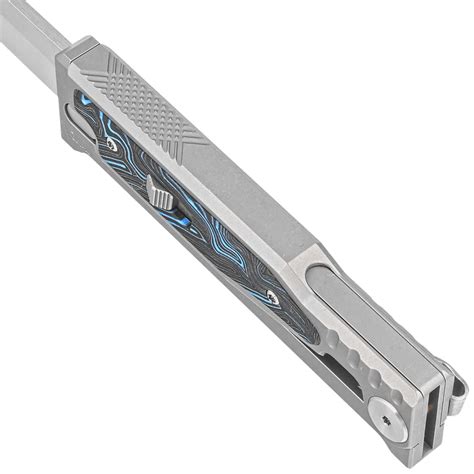 Reate Knife EXO-M OTF Gravity Drop Point Bead Blasted Titanium/Damascus ...