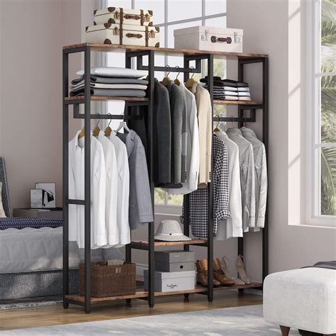 Tribesigns FreeStanding Closet Organizer, Industrial 3 Rod Garment Rack ...