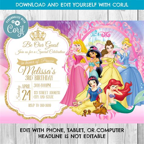 Disney Princess Birthday Invitation Wording