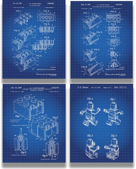Legos Patent - A Set of Four Lego Patents Wall Art Decor Prints with ...