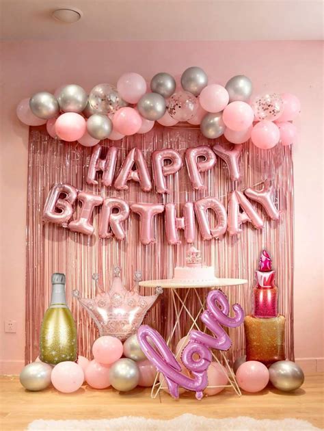 1/63pcs Ladies' Pink Birthday Decoration, Girls' Happy Birthday Party ...