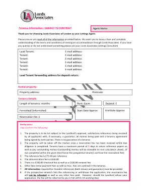 Fillable Online Tenancy Information SUBJECT TO CONTRACT Fax Email Print ...