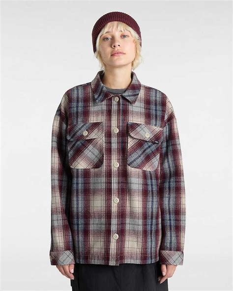 Vans Shirts Black Friday Sale - Women Eliza Woven Shacket Burgundy