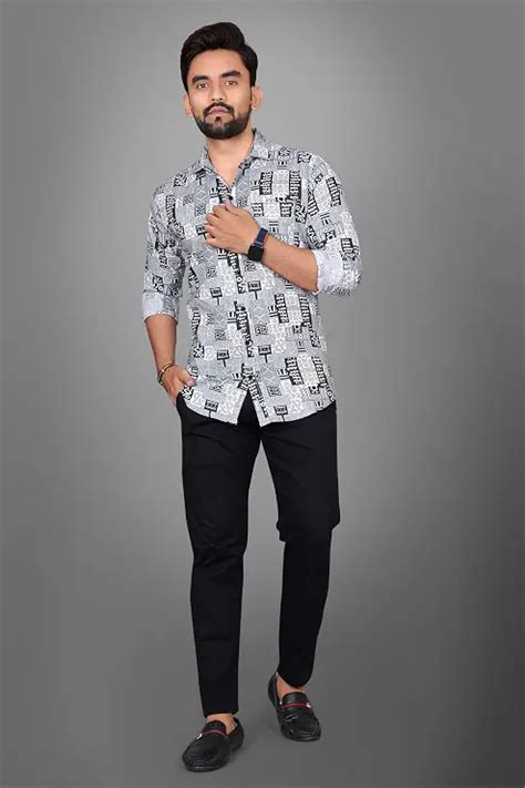 Buy Men's Regular Fit Printed Blue Rayon Casual Shirt with Spread ...