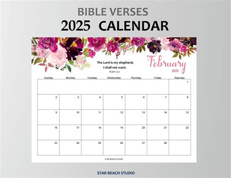 2025 Calendar PRINTABLE, Psalms Bible Verse Floral Monthly Planner ...