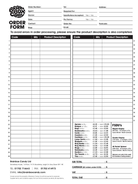 Fillable Online Brainbox Candy Order Form Fax Email Print - pdfFiller