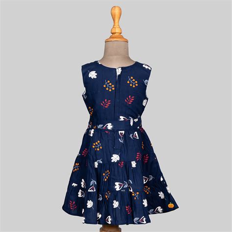 Buy Navy Blue Leaf Print Cotton Frock for Girls – Mumkins