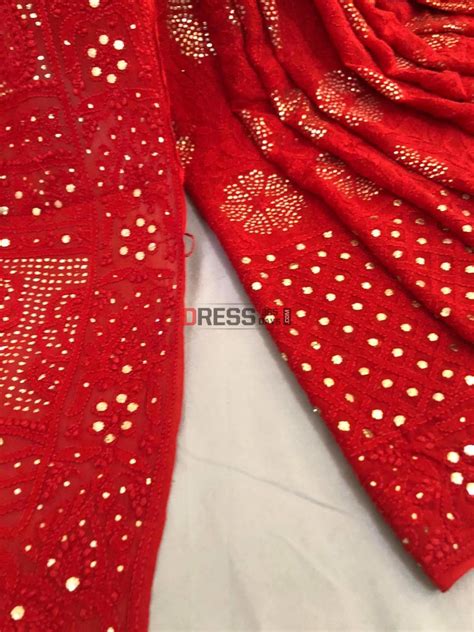 Red Chikankari Saree with Kamdani – Dress365days