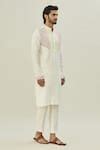 Buy White Cotton, Silk Embroidery Thread Kurta And Pant Set For Men by ...