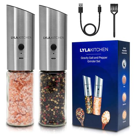 Buy LYLA KITCHEN Automatic USB Rechargeable Salt and Pepper Grinder Set ...