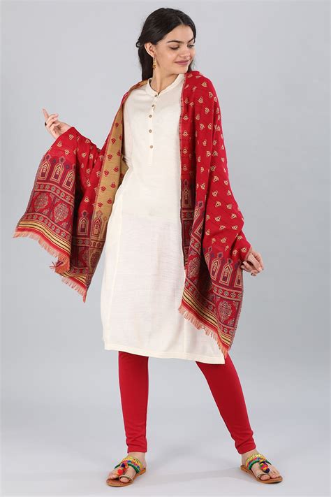 Buy Red Yarn-dyed Shawl Online for Woman | Shop for Aurelia