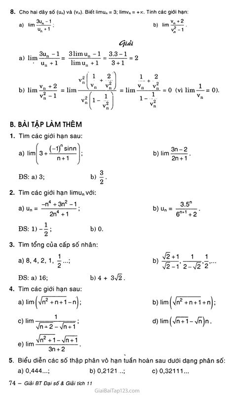 Giải toán 11 Bài 1. Giới hạn của dãy số
