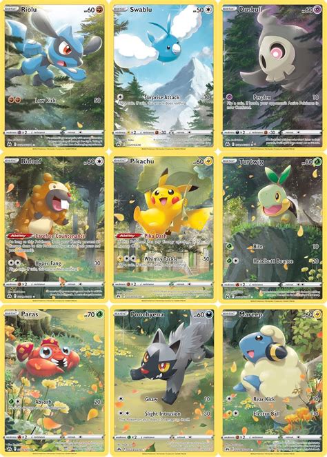 Pokemon Pikachu Riolu Bidoof - Crown Zenith - 9 Card Panoramic Set ...