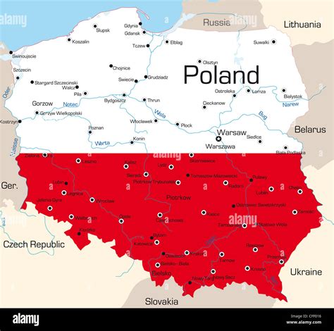 Abstract vector color map of Poland country coloured by national flag ...